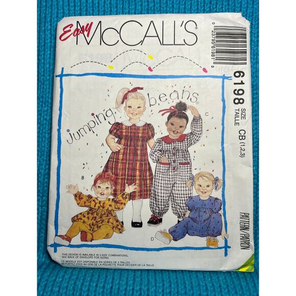 McCalls 6198 Sewing pattern toddler dress romper jumpsuit size 1 2 3 - Picture 1 of 5